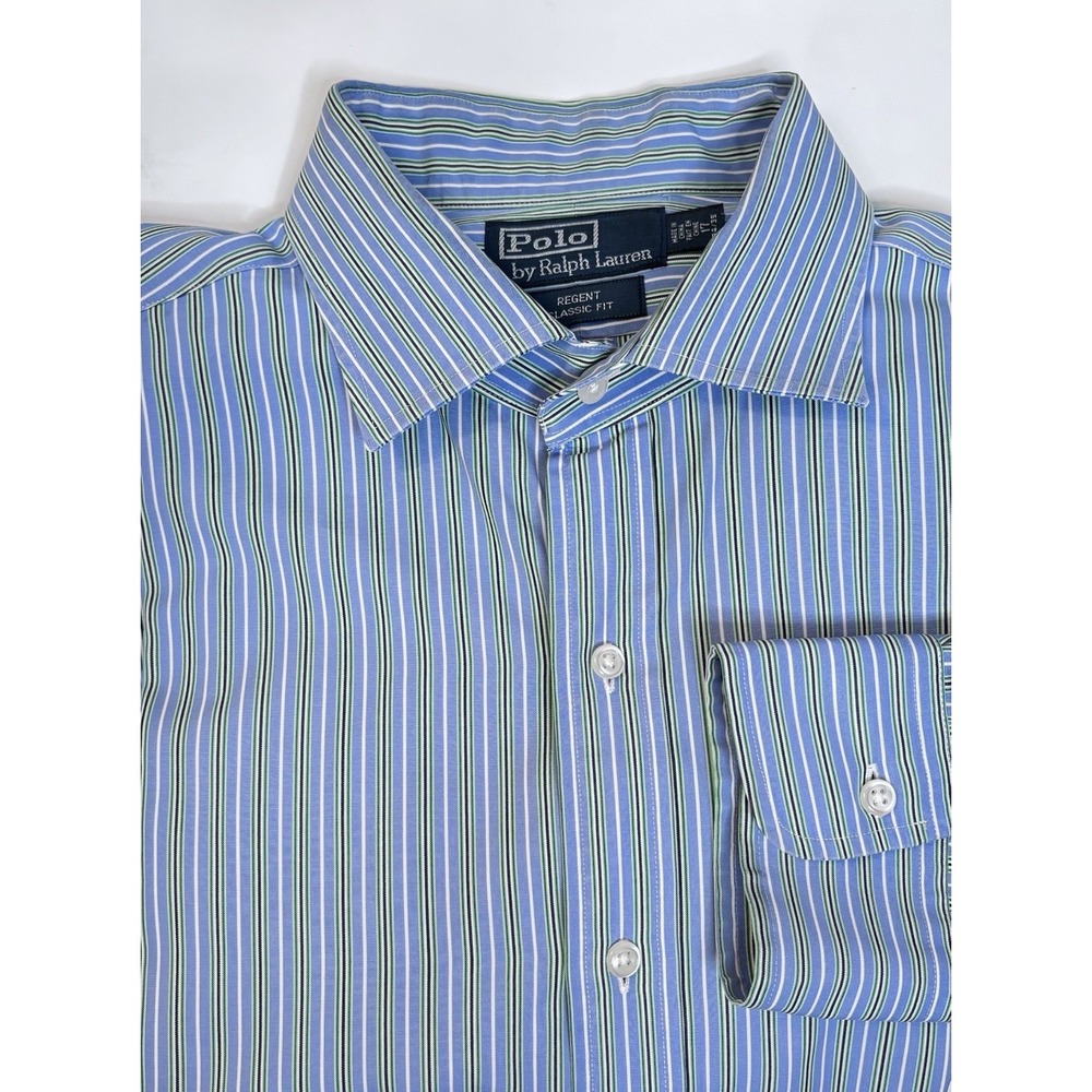 Polo Ralph Lauren‎ Regent classic fit 17 34/35 blue green white long sleeves XL